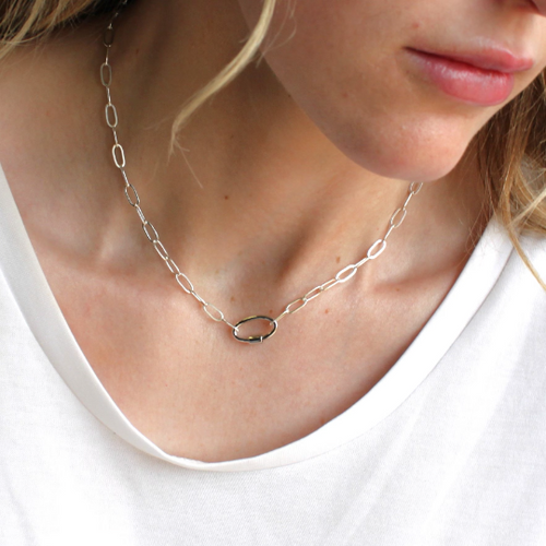 Silver Carabiner Charm Holder Necklace