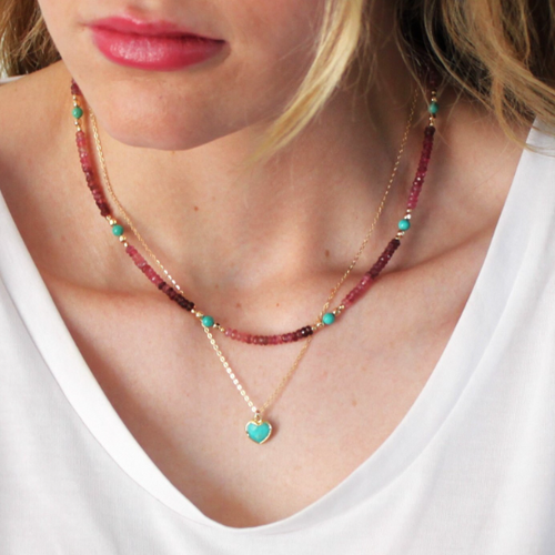 Natural Tourmaline & Turquoise Beaded Necklace