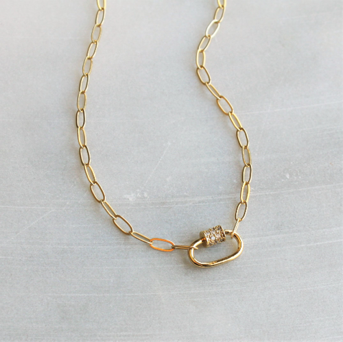 Pave Carabiner Charm Holder Necklace