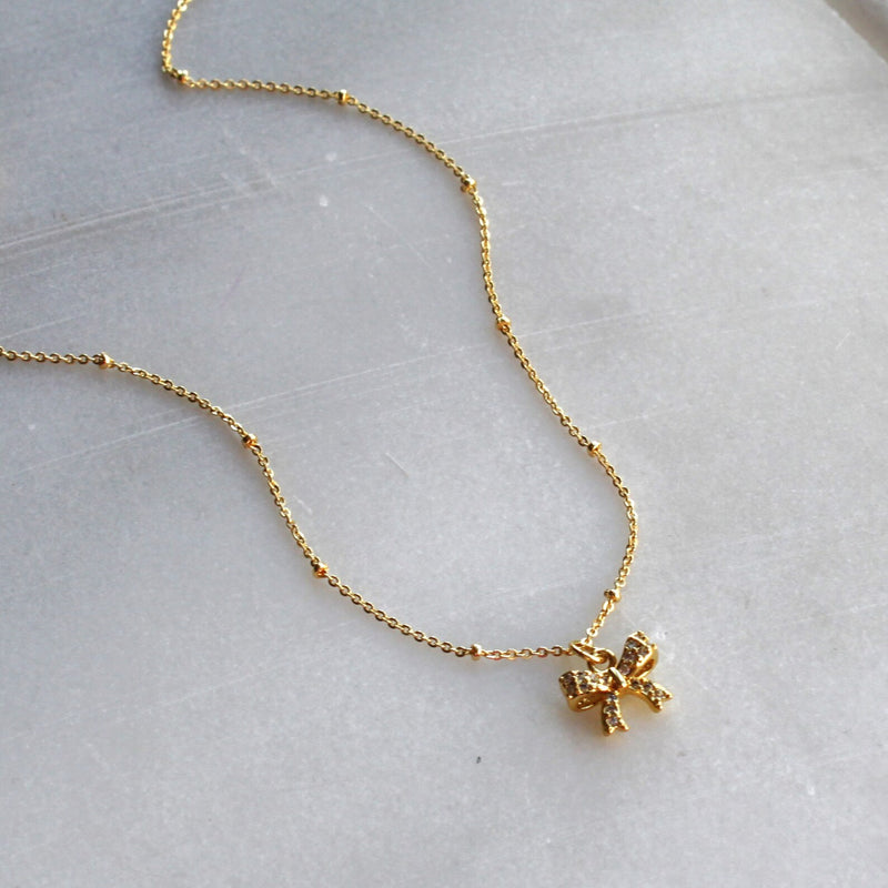 Pave Gold Bow Necklace