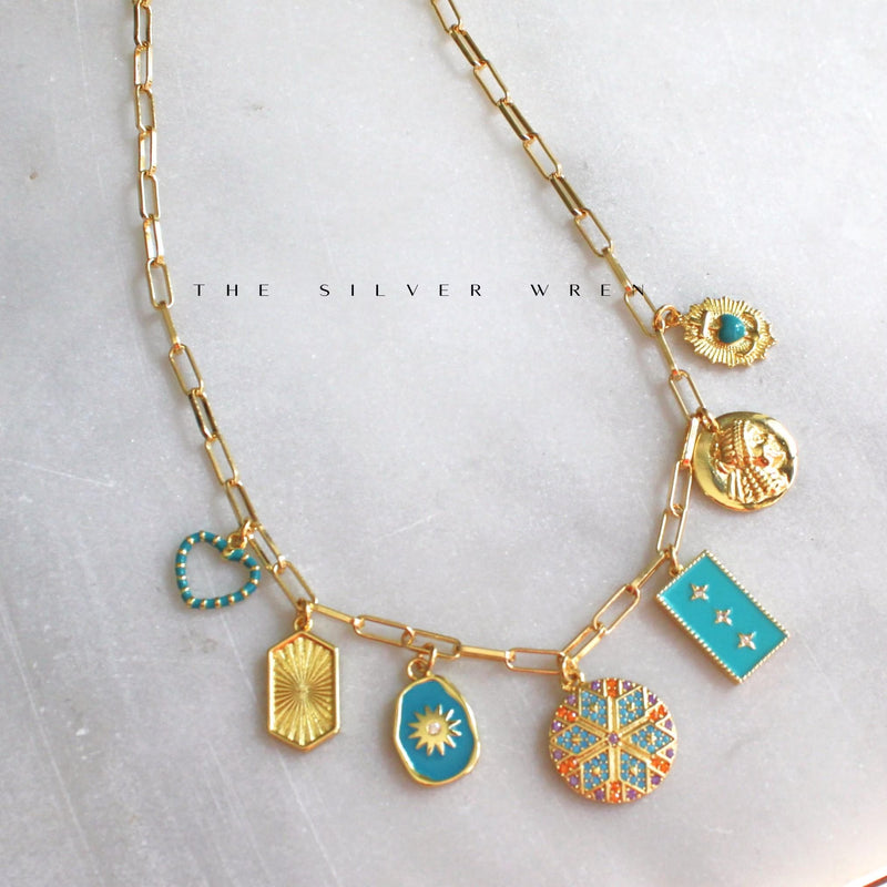 Teal Multi Charm Necklace