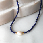 Natural Beaded Lapis Lazuli & Pearl Necklace