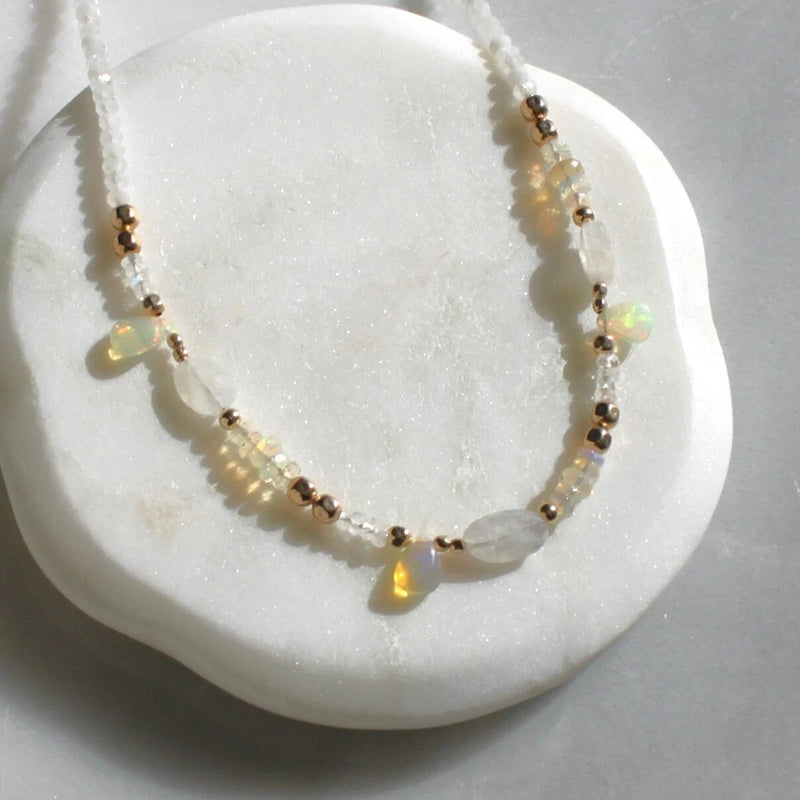 Hazel Moonstone and Opal Beaded Necklace