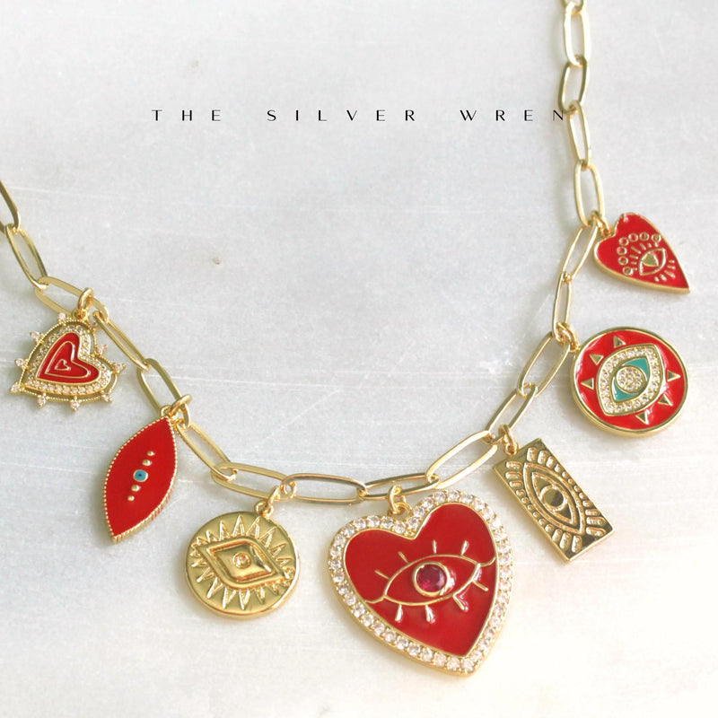 Red Multi Charm Necklace