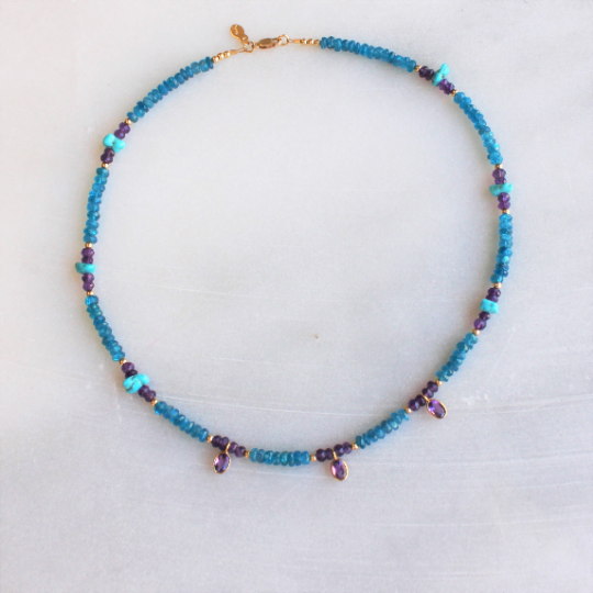 Beaded Apatite, Amethyst, & Turquoise Necklace