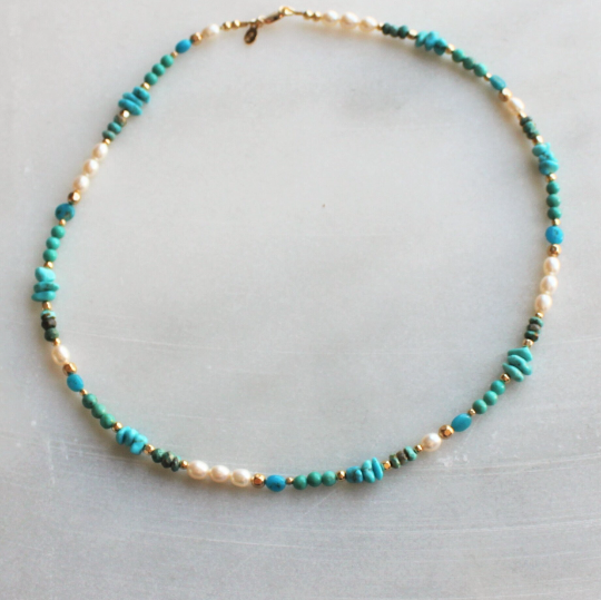 Beaded Turquoise and Pearl Necklace