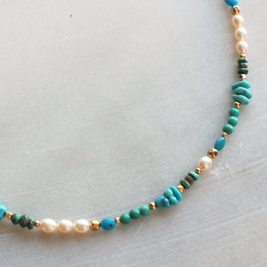 Beaded Turquoise and Pearl Necklace