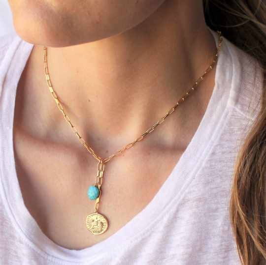 Cori Turquoise and Gold Lariat Necklace