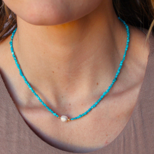 Teya Beaded Turquoise and Pearl Necklace