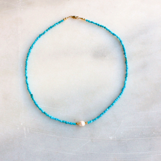 Teya Beaded Turquoise and Pearl Necklace – The Silver Wren