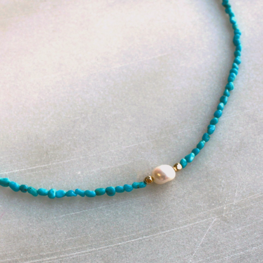 Teya Beaded Turquoise and Pearl Necklace