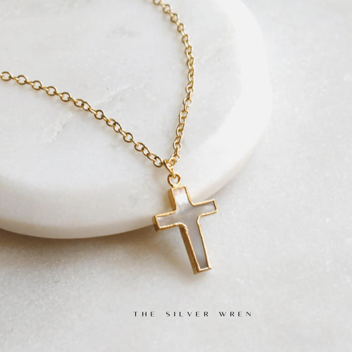 Mother of Pearl Cross Pendant Necklace