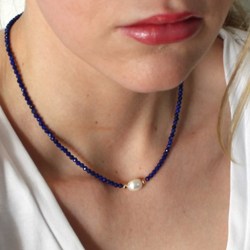 Natural Beaded Lapis Lazuli & Pearl Necklace