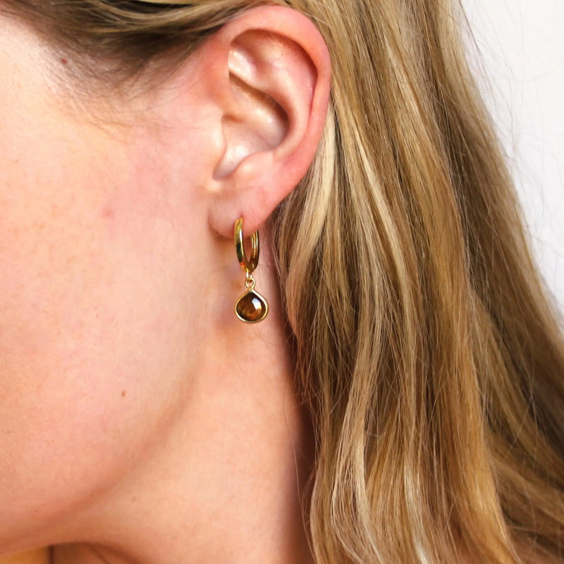 Tigers Eye Huggie Hoop Earrings