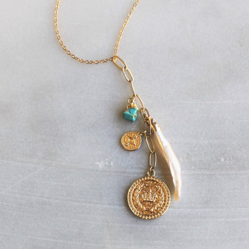 Teagan Turquoise and Coin Pendant Necklace