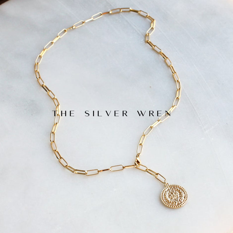 Avery Gold Coin Lariat Necklace