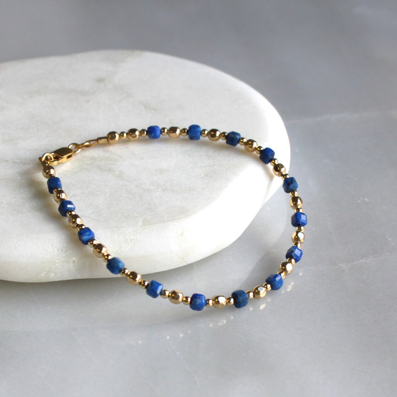 Beaded Lapis and Gold Bracelet