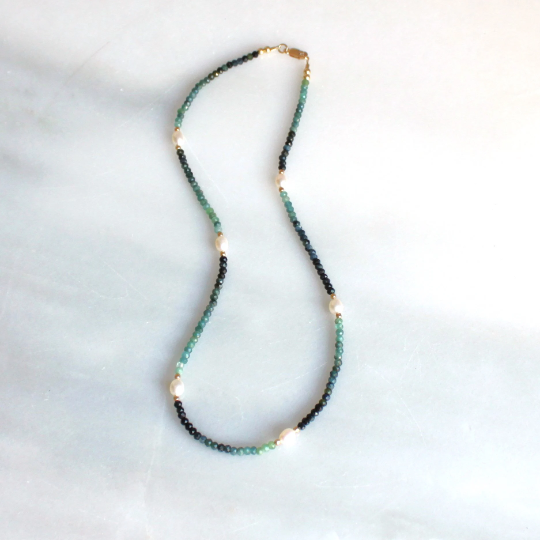 Genuine Blue Tourmaline Beaded Necklace