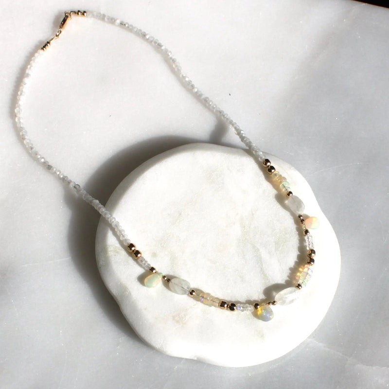 Hazel Moonstone and Opal Beaded Necklace