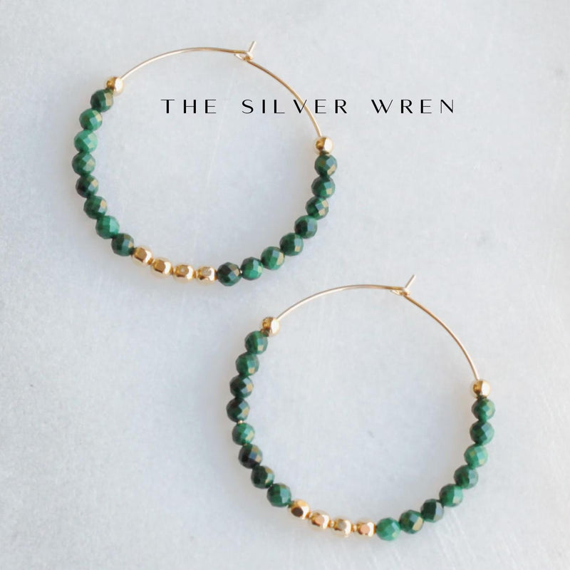 Beaded Malachite Hoop Earrings