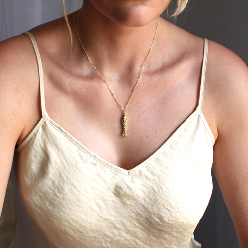 Gold CZ Fish Pendant Necklace