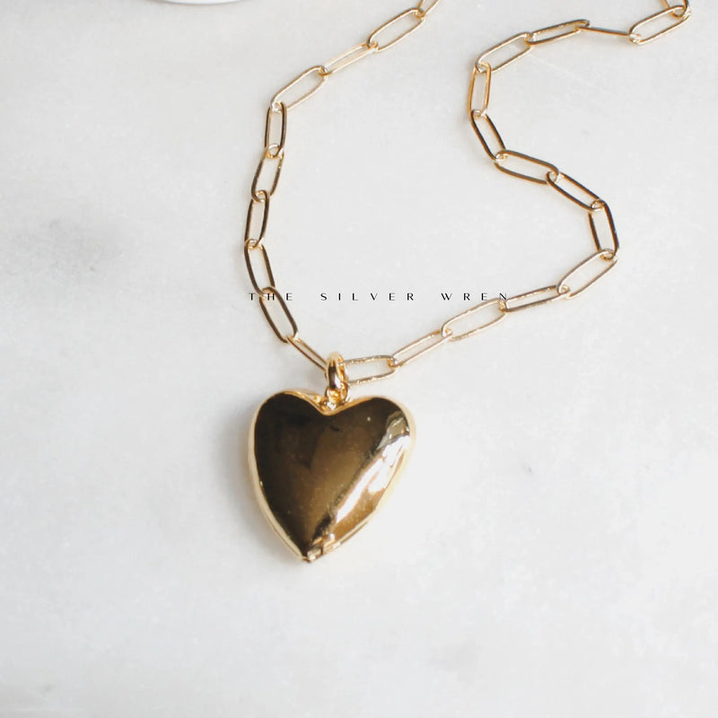 Gold Heart Long Pendant Necklace