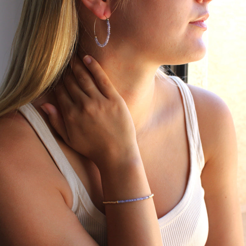 Beaded Tanzanite Hoop Earrings