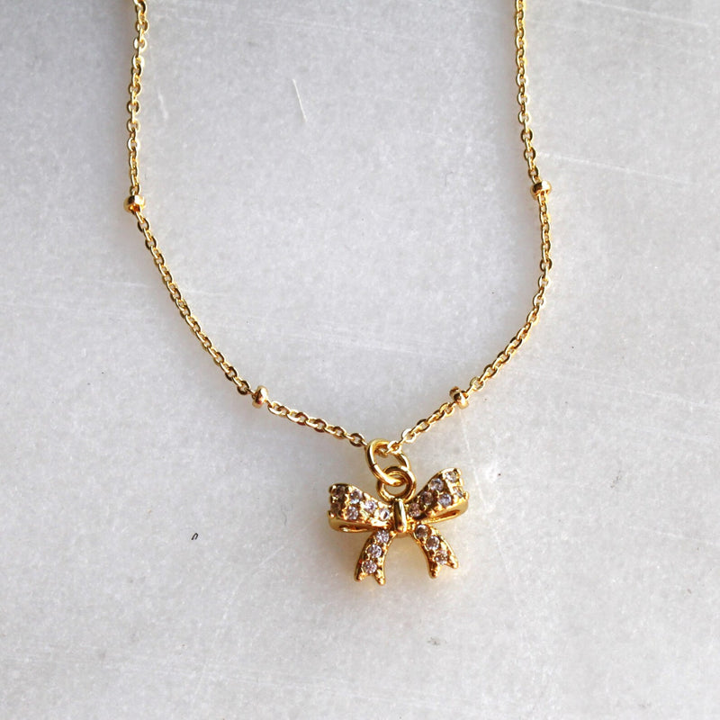 Pave Gold Bow Necklace