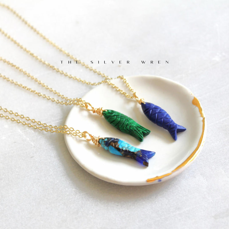 Gemstone Fish Pendant Necklace