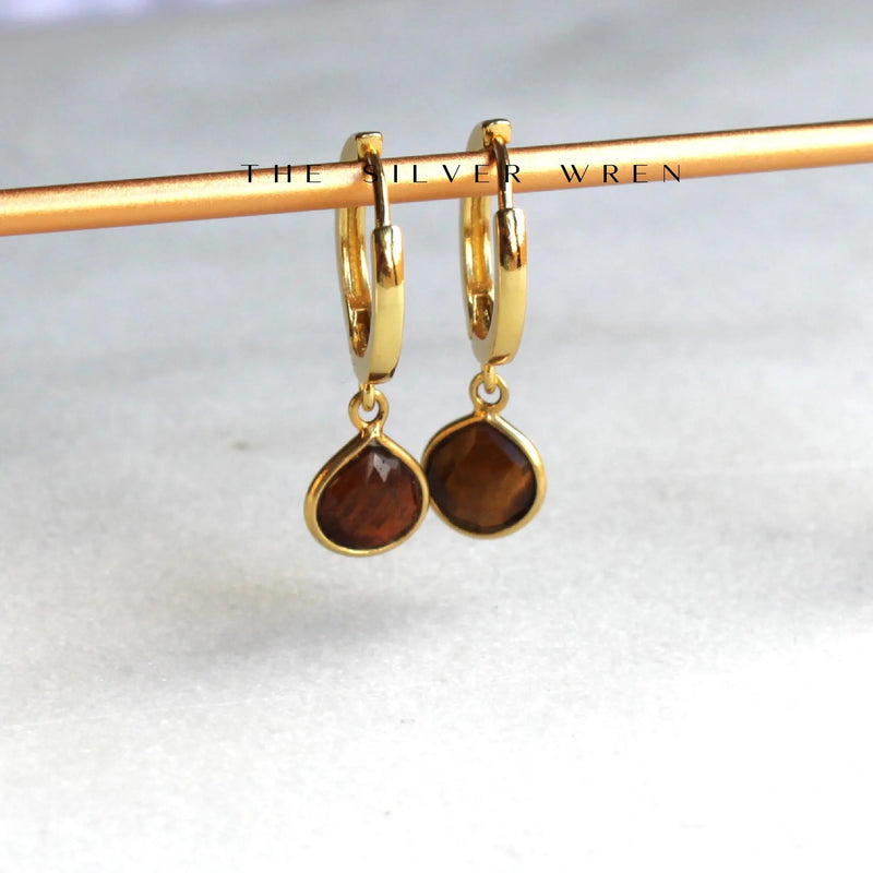 Tigers Eye Huggie Hoop Earrings