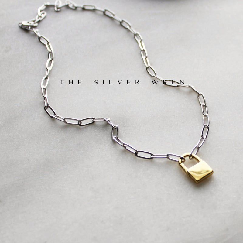 Two Tone Padlock Necklace