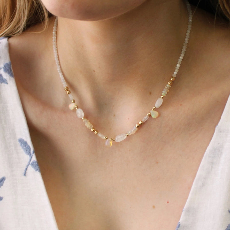 Hazel Moonstone and Opal Beaded Necklace