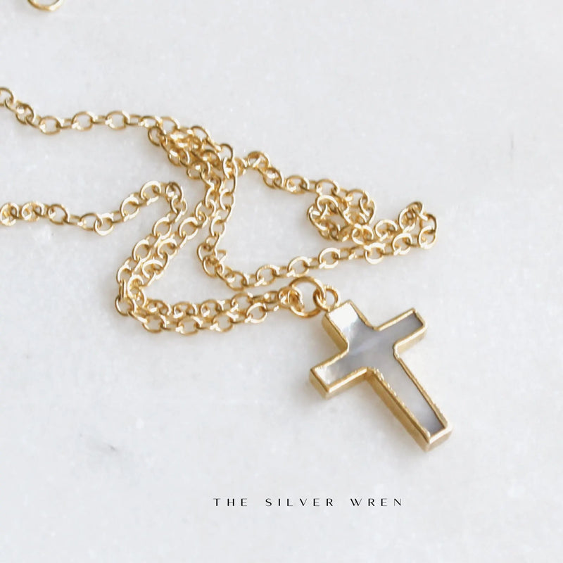 Mother of Pearl Cross Pendant Necklace