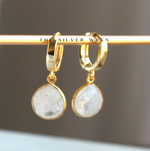 Moonstone Huggie Hoop Earrings