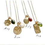 Birthstone and Flower Pendant Necklace