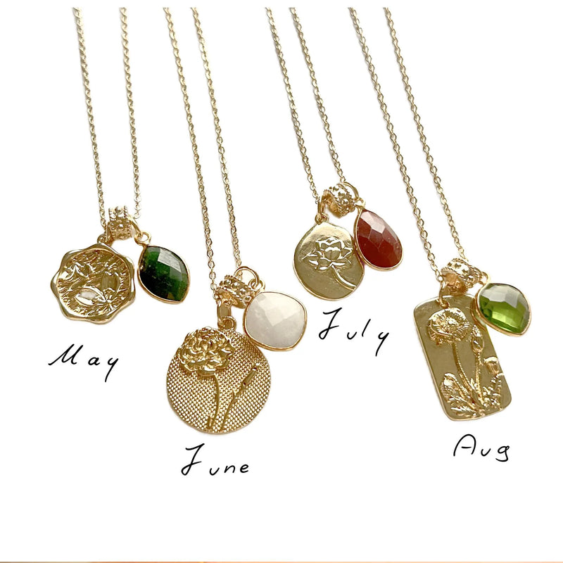 Birthstone and Flower Pendant Necklace