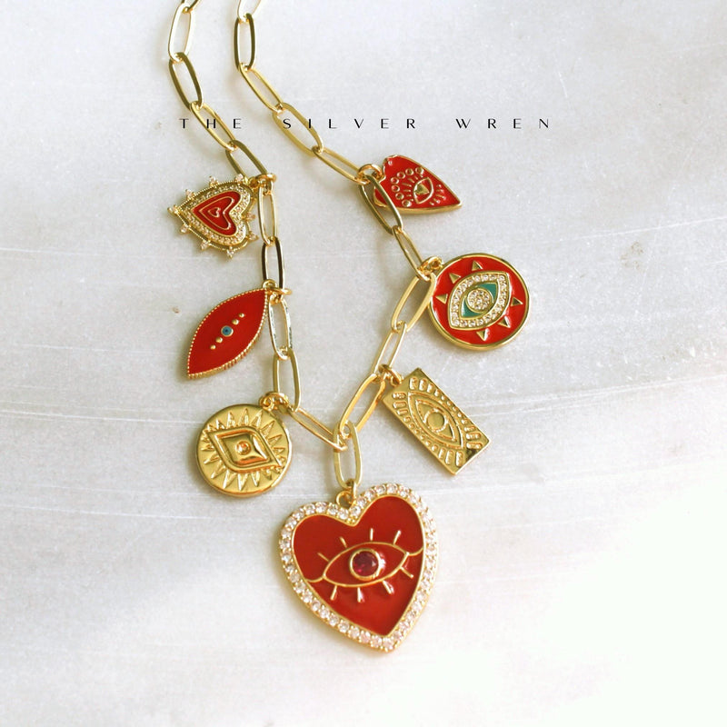 Red Multi Charm Necklace