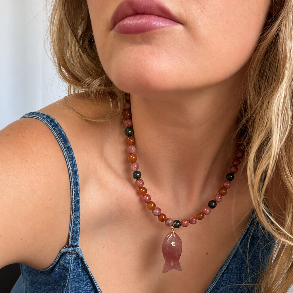 Zella Beaded Fish Pendant Necklace