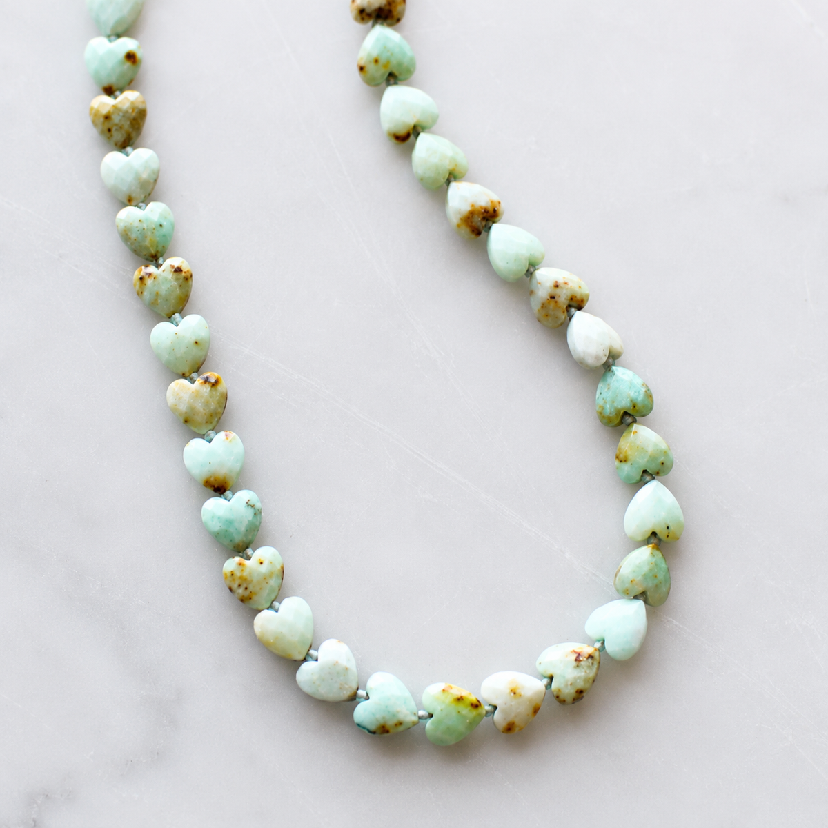 Green Opal Heart Beaded Necklace