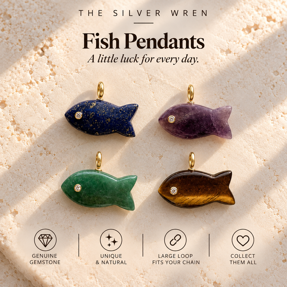 Large Gemstone Fish Pendants