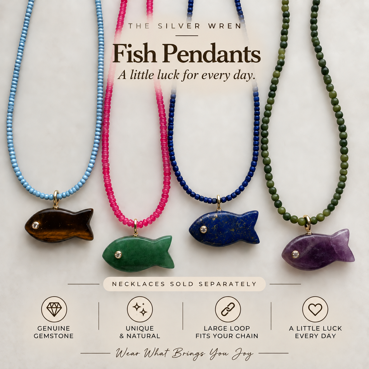 Large Gemstone Fish Pendants