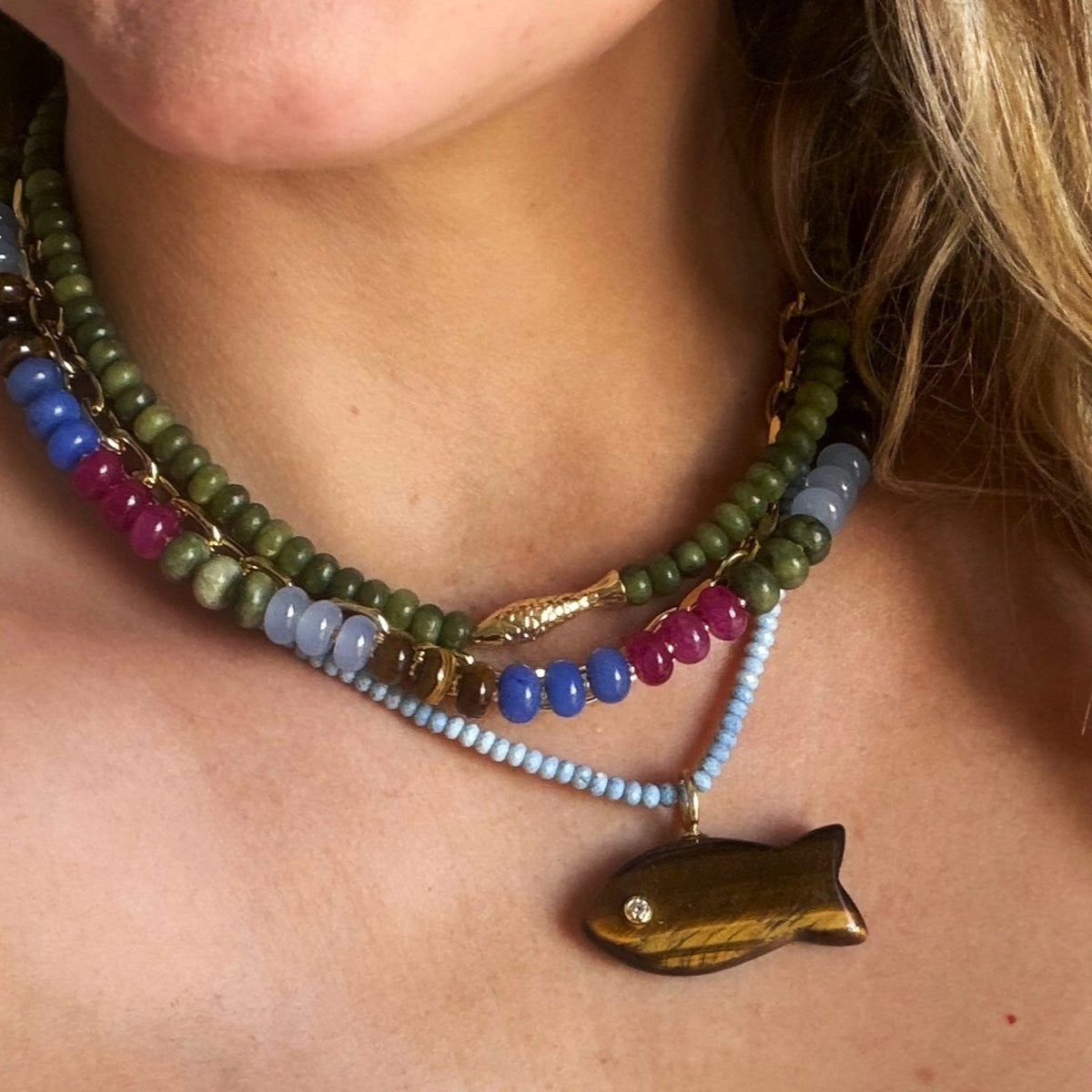 Verde Fish Gemstone Layering Necklace