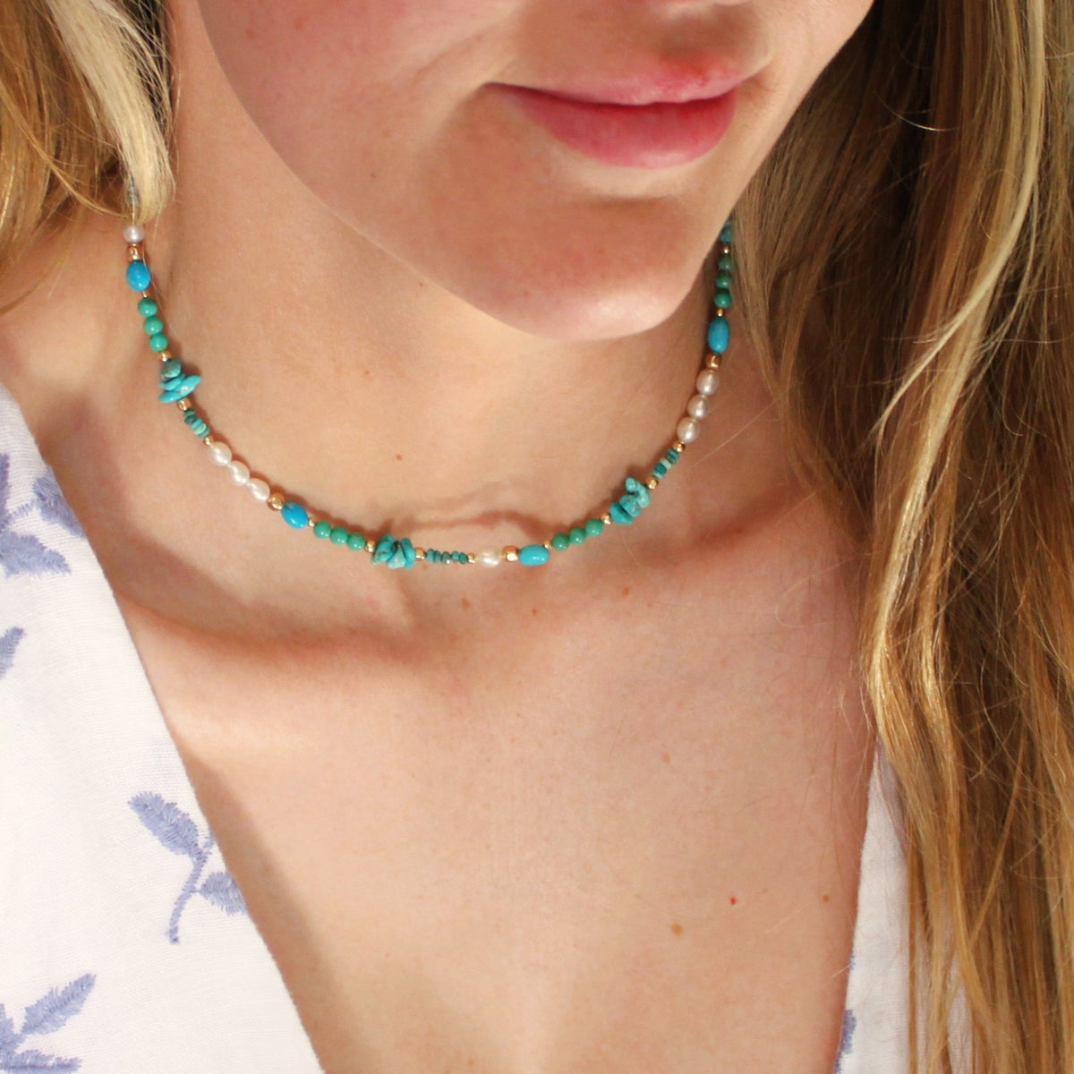 Beaded Turquoise and Pearl Necklace