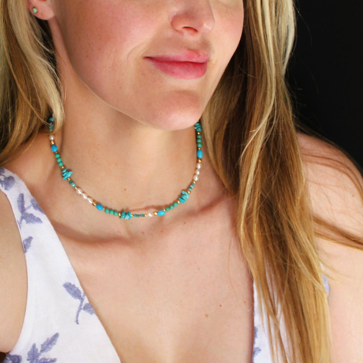 Beaded Turquoise and Pearl Necklace