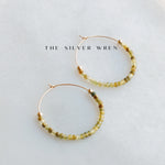 Beaded Green Garnet Hoop Earrings