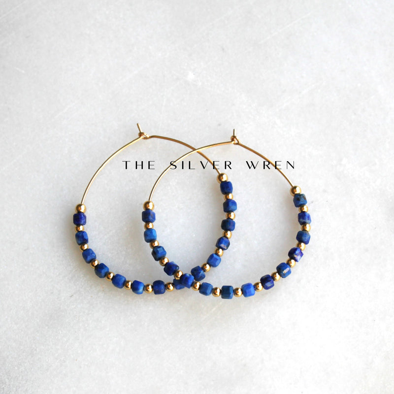 Beaded Lapis Lazuli Hoop Earrings