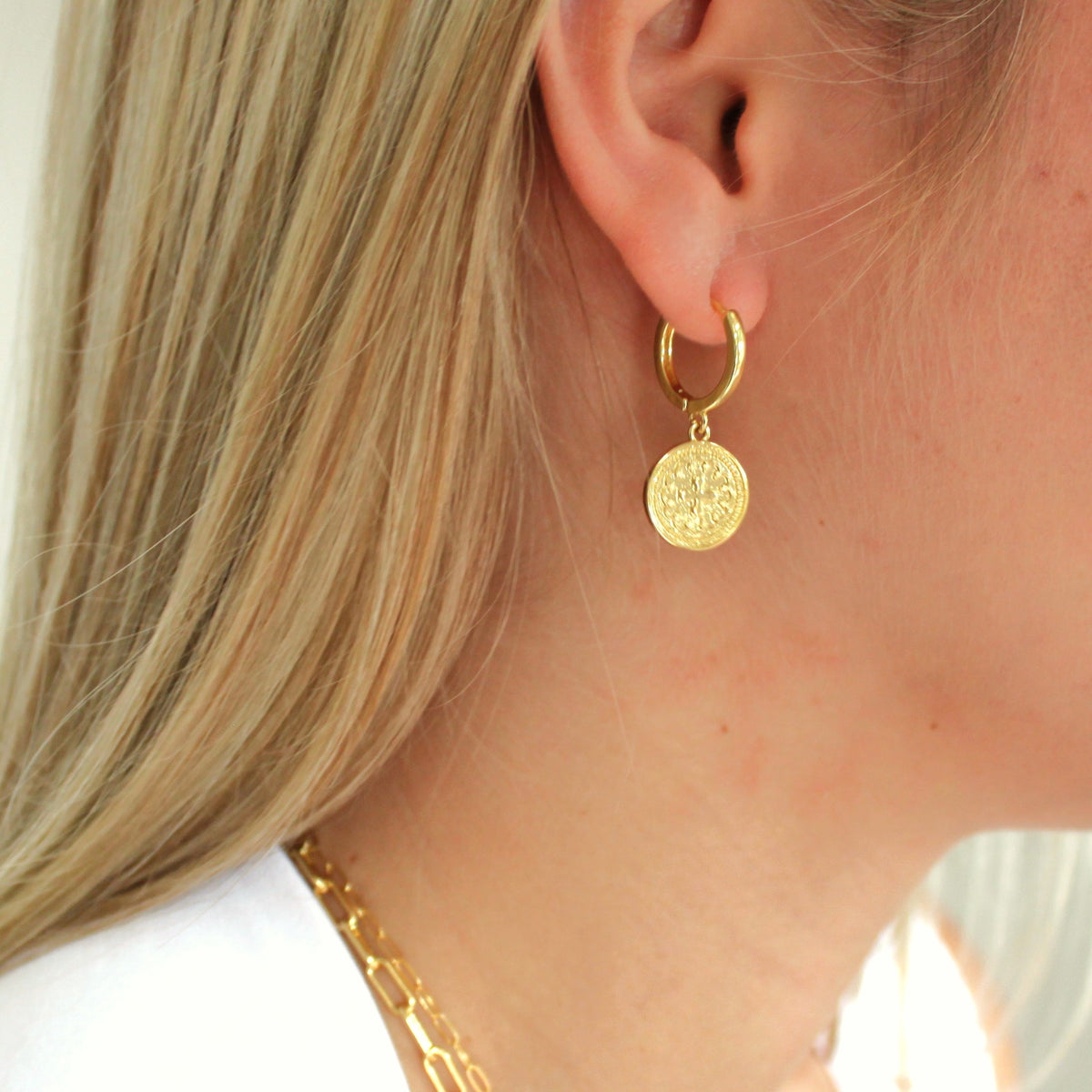 Gold Coin Huggie Hoops