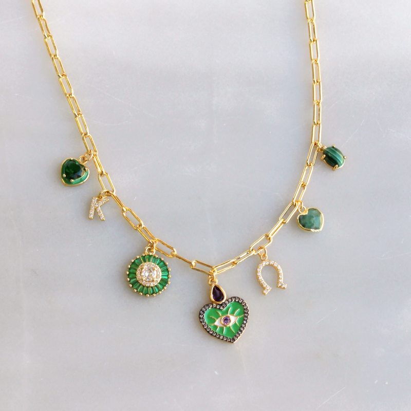 Green Multi Charm Necklace