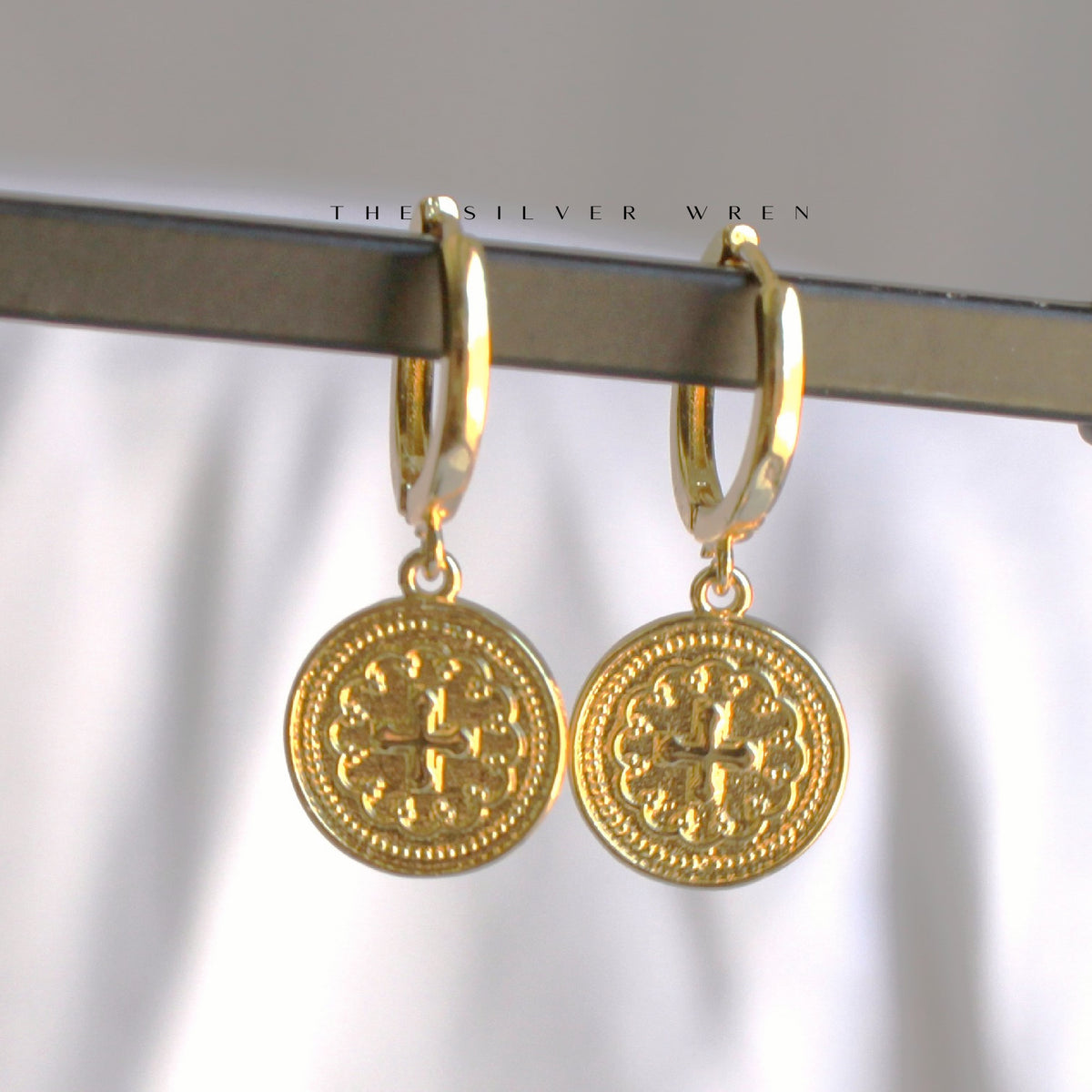 Gold Coin Huggie Hoops