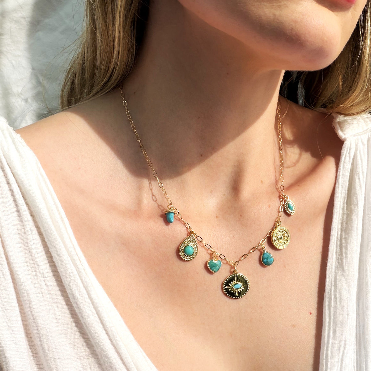 Turquoise Multi Charm Necklace